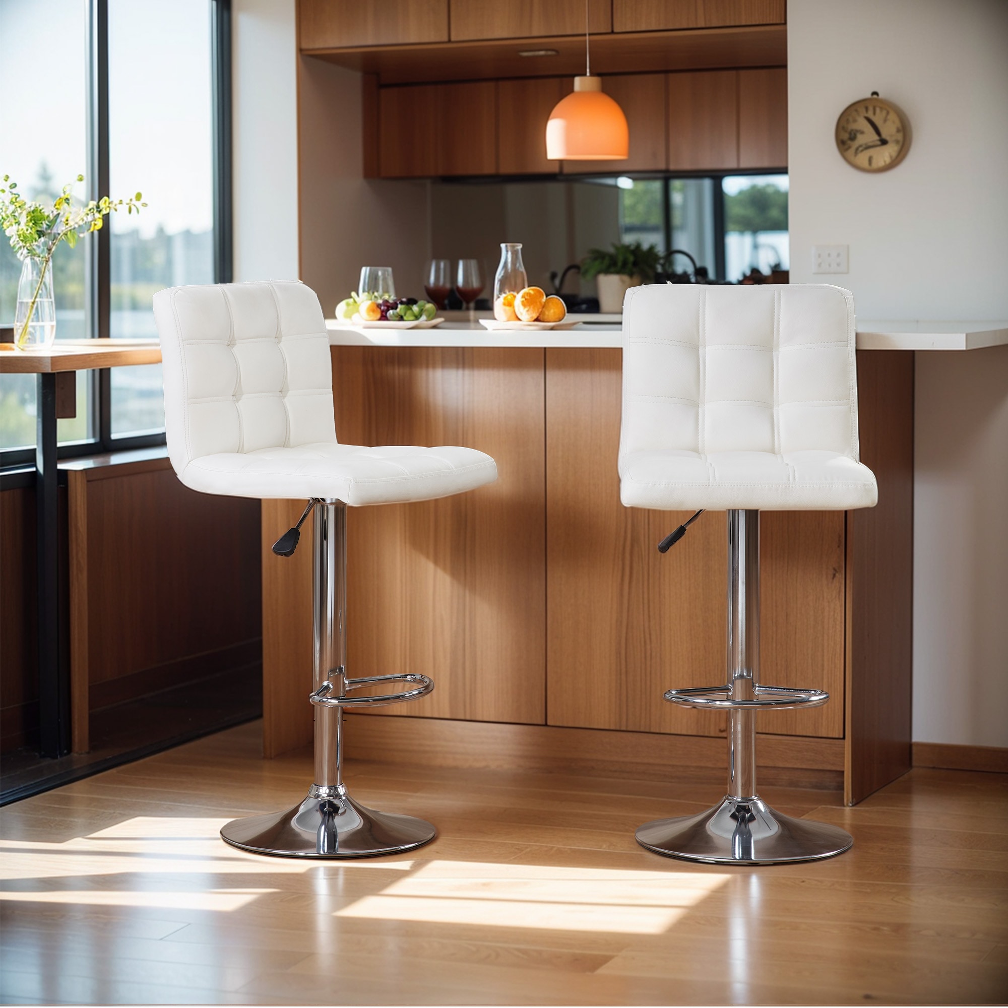 Bar Stools 1 Set Of 2, Counter Height Bar Stools, Square Cushion Bar Stools With Back, Footstool, Cafe, White, 2 Pieces_voghion.com